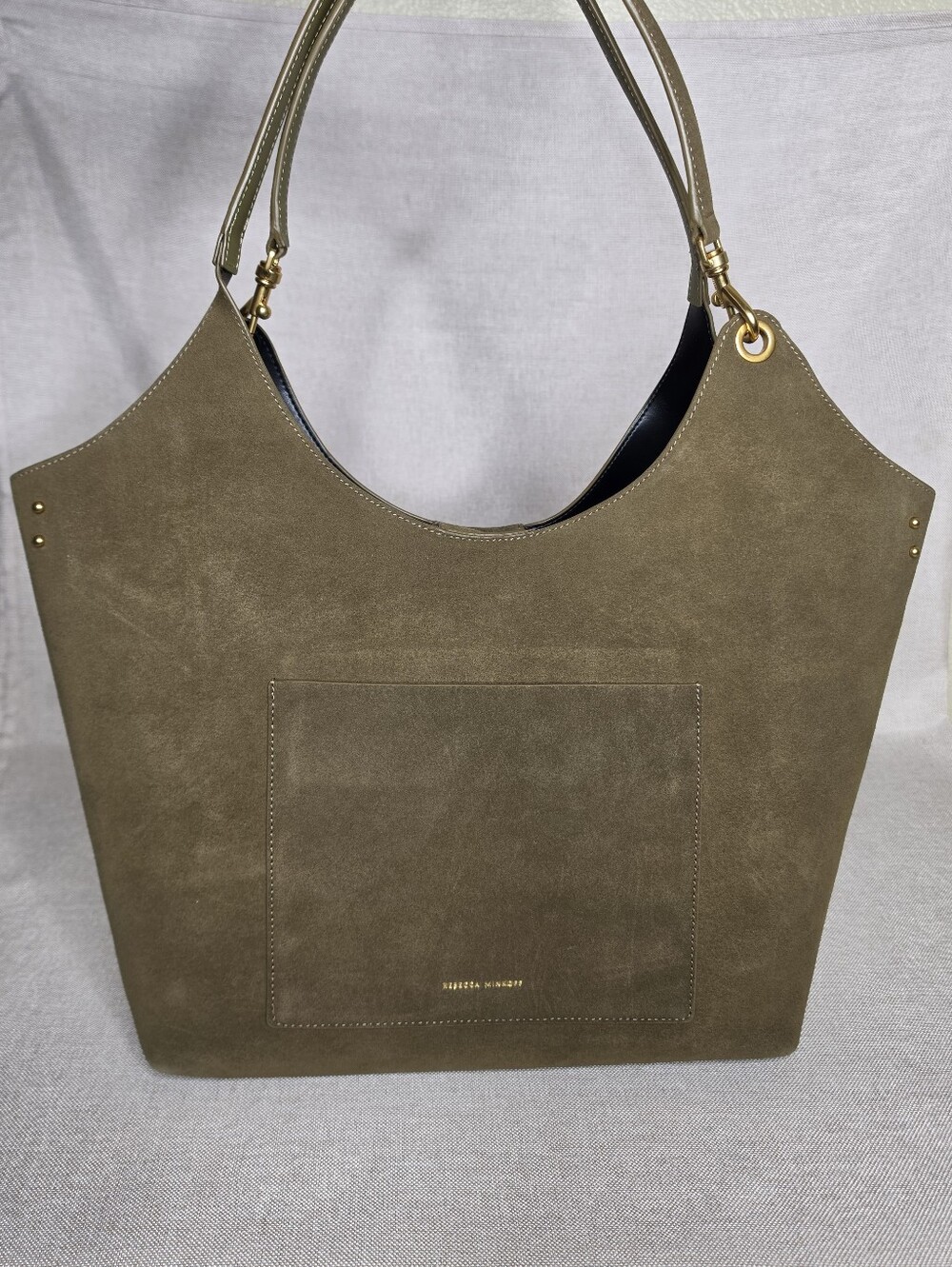 Rebecca Minkoff The Perfect Suede Leather Tote Bag Dark Olive Green NEW
